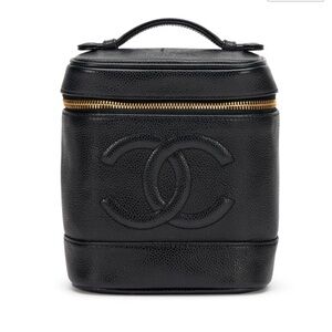 Chanel Black Caviar Gold Hardware Tall Vanity Cosmetic Bag